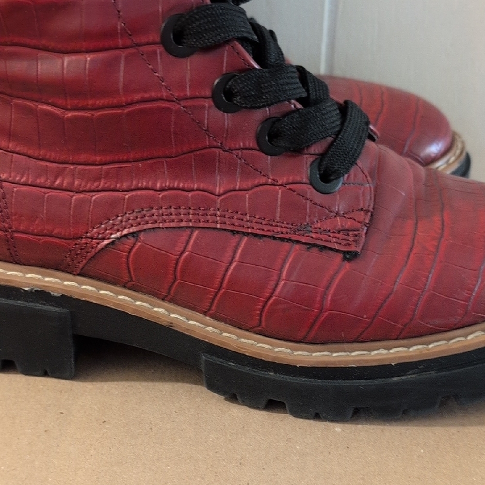 Sun + Stone Maroon Croc-Embossed Combat Boots - Picture 12 of 12